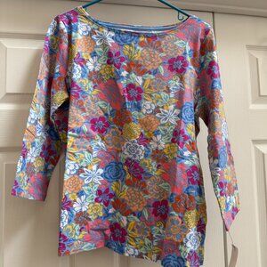 Women's Talbots Tee 3/4 Length Sleeve Pastel Floral Design Size Large NWT